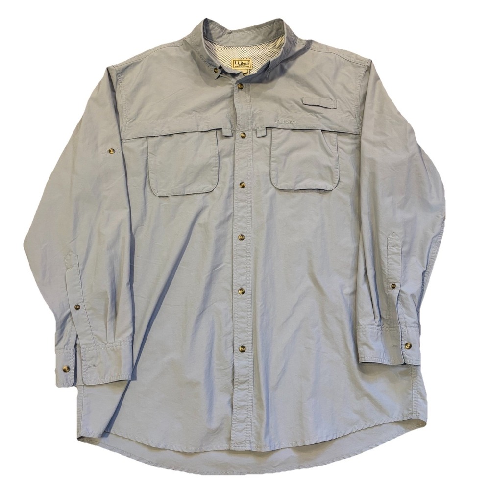 LL Bean Tropicwear Fishing Shirt Mens XLT Light Blue Long Sleeve Vented 90s Y2K
